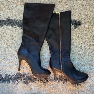 Vince Camuto Emilian Tall Dark Leather Boots with Heel. Wide Calf